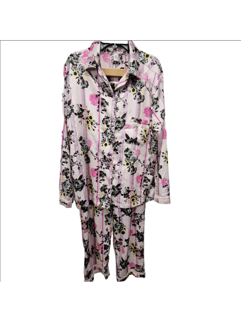 Victoria Secret Satin Floral Stripe 2 Piece Pajamas